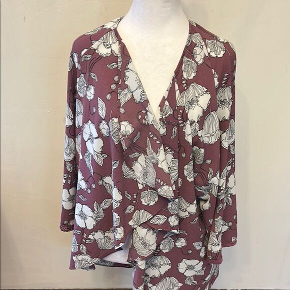 Cameo Appearance mauve white floral open lightweight cardigan Size 1X EUC - Picture 1 of 9